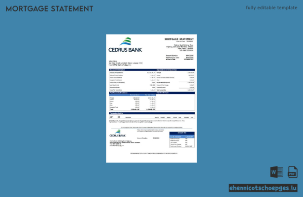 Beispiel eines Hypothekenauszugs der Lebanon Cedrus Bank (Word- und PDF-Datei)